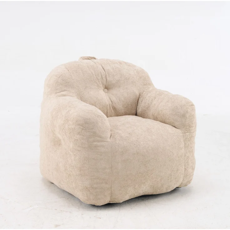 Sitzsack-Sessel 95cm×95cm×79cm mit Armlehnen – Kunstfell in Beige, ergonomisch geformt, ohne Montage – Bild 5