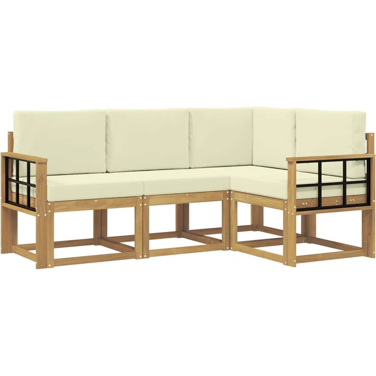 vidaXL Outdoor-Sofagarnitur 4 stk. 4-Sitzer Weiß und Creme 3387569 – Bild 2