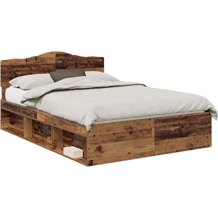 vidaXL Bettrahmen Altholz 140 x 190 cm Massives Kiefernholz 3412905 – Bild 1