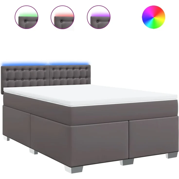 vidaXL Boxspringbett mit Matratze Grau 140x200 cm Kunstleder 3288426 – Bild 2
