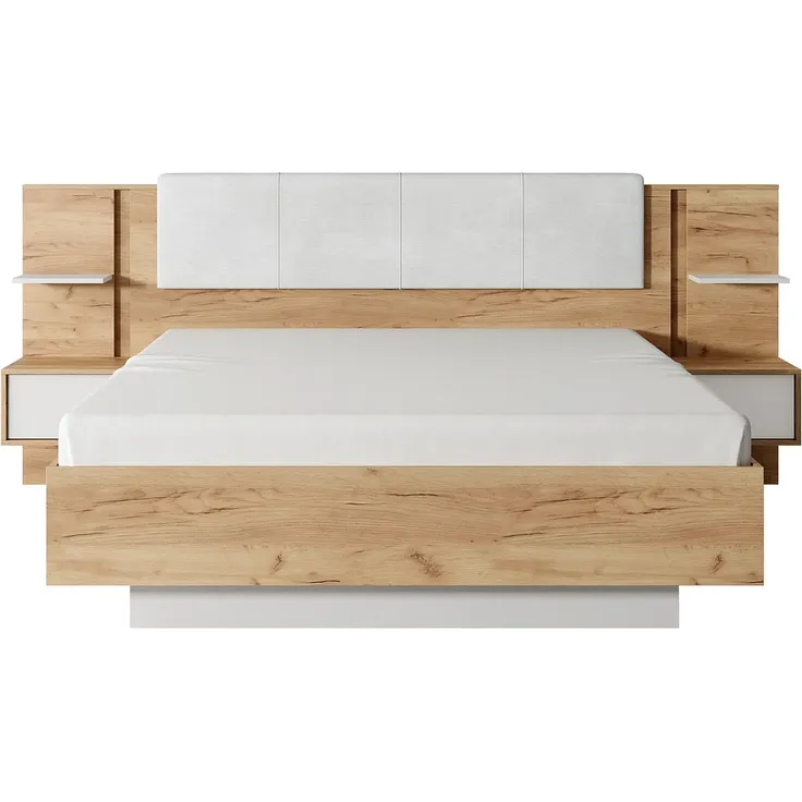 Vente-unique - ELYNIA Bett Holz, Platte BeigeWeiß - B 210 cm x H 104,4 cm x L 256,4 cm – Bild 5