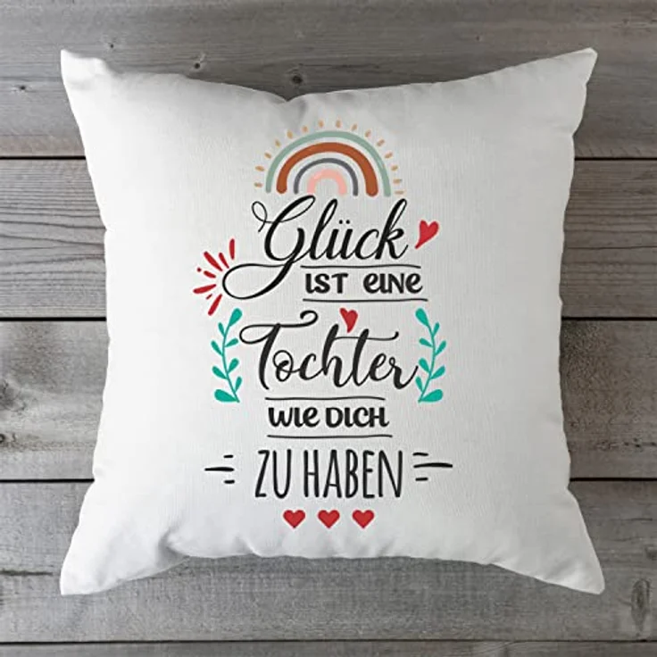 GRAVURZEILE Zierkissen mit Spruch - Glück ist - Geschenk für Freunde & Familie -, starke Farben ohne verblassen - Tochter - mit Füllung – Bild 5