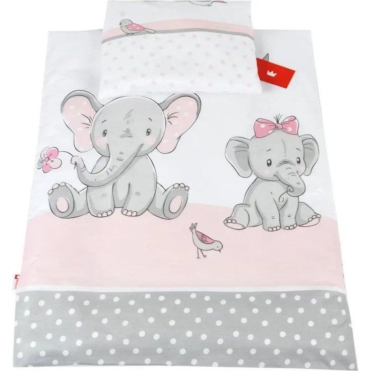 BABYLUX 2 tlg. Set Bezug für Kinderwagen Stubenwagen oder Wiege Garnitur Bettwäsche Kissen Decke 60x78 cm (112. Elephanten Coral)