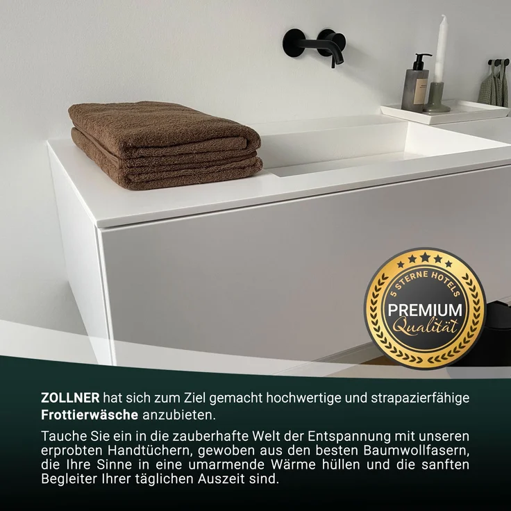 ZOLLNER 2er Set Saunahandtuch Baumwolle, 70x200 cm, braun, 420g/qm – Bild 4