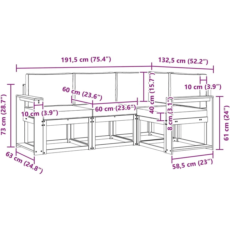 vidaXL Outdoor-Sofagarnitur 4 stk. Weiß und Hellgrau Polyester 3387565 – Bild 9