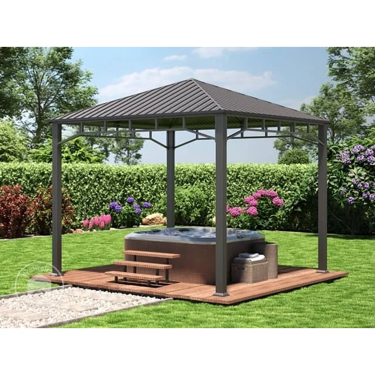 Gartenpavillon 3x3 m Stahldach Hardtop ohne Seitenteile, Pfosten 9x9 cm – Bild 2