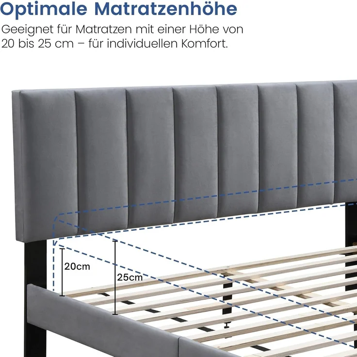 Home Collective Polsterbett 140x200 & 160x200 cm mit Lattenrost und weichem Bezug, Bettgestell (Doppelbett mit gepolstertem Kopfteil, robustes Gestell, hoher Liegekomfort), vertikaler Steppung, 140x200 cm, Grau – Bild 6