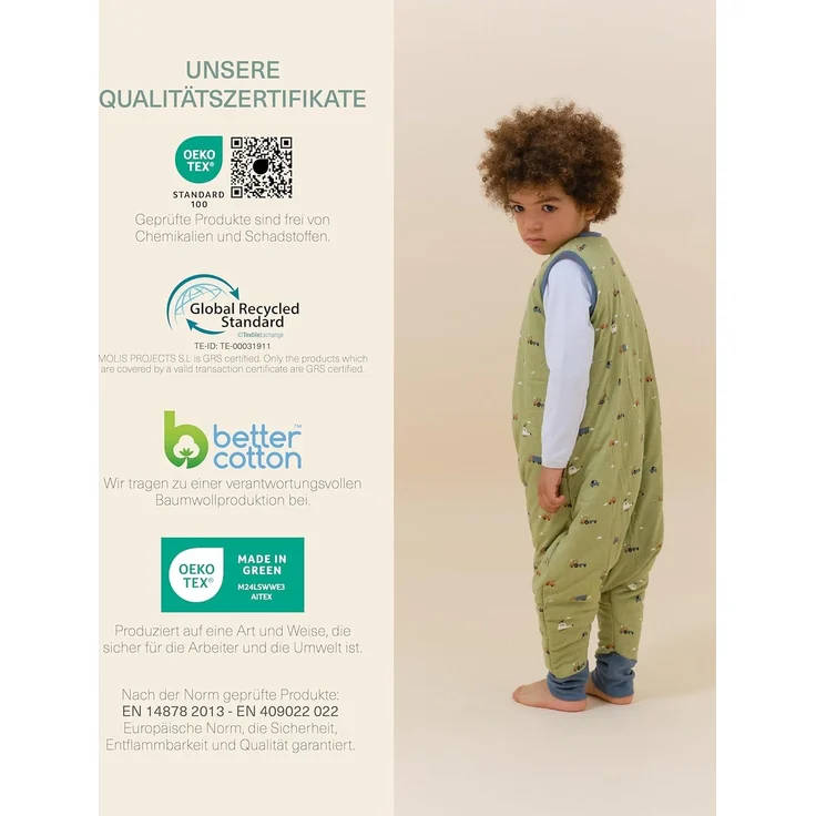 molis&co - Baby Schlafsack mit Füßen 2.5 TOG - Ganzjahres Schlafsack - Babyschlafsack mit Beinen - 100% Baumwolle (Oeko-TEX 100), Winterschlafsack Premium Qualität - Little Drivers (90 cm) – Bild 6