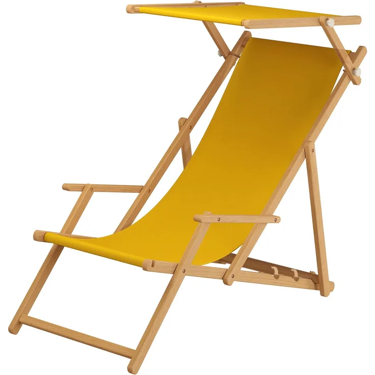 Gartenliege gelb Strandliege Sonnenliege Holz Relaxliege Sonnendach Deckchair Strandstuhl 10-302NS