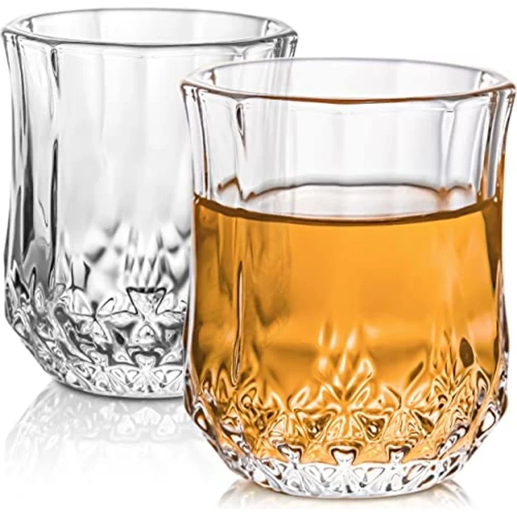 Praknu Schnapsglas 6 Schnapsgläser Kristall 4cl Curvy Whiskygläser Set, Kristallglas, Spülmaschinenfest - Standfest dank dickem Boden - Vintage Design – Bild 1