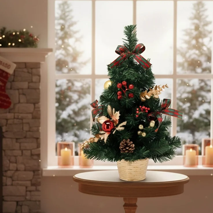Sarcia. eu Künstlicher Weihnachtsbaum KLEIN künstlicher Weihnachtsbaum rot-gold im Topf geschmückt 50 cm – Bild 4