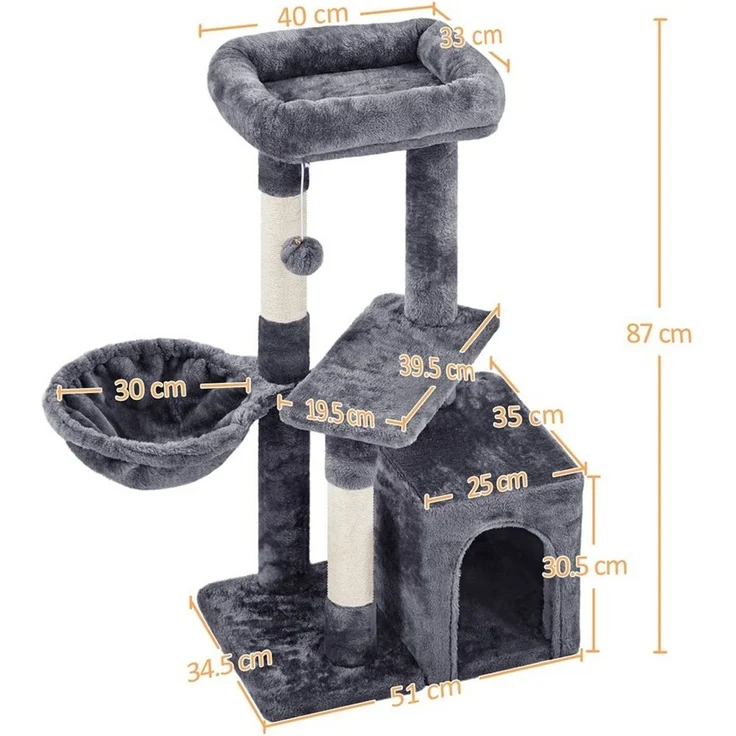 Yaheetech Kratzbaum 87 cm (H), Katzenbaum Kletterbaum mit Katzenhöhle & Liegemulde – Bild 2