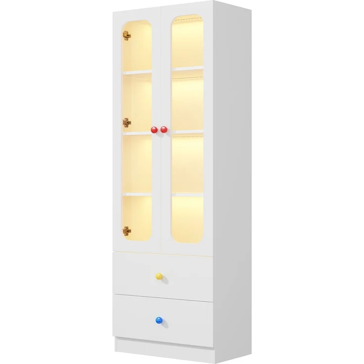 Vitrine 60x35x170 cm in Weiß mit Glastüren, LED-App-Steuerung und 2 Schubladen – Bild 9