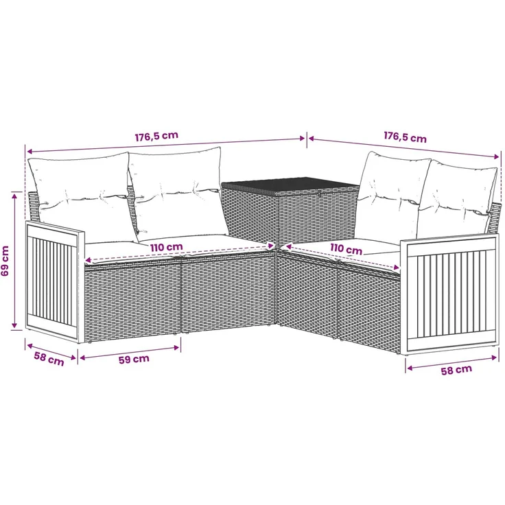 vidaXL Sofa Set 5 stk. Schwarz und Blau Polyrattan und Stahl 3447961 – Bild 10