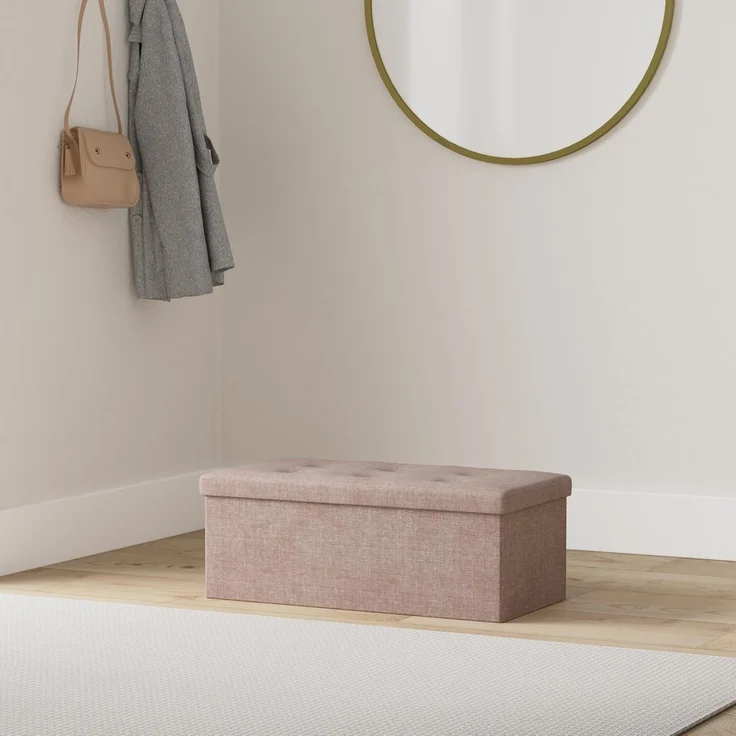 Style home Sitzbank Sitzhocker mit Stauraum, Faltbare Sitztruhe Fußbank Aufbewahrungsbox Polsterbank, belastbar bis 300kg, Leinen, 76 * 38 * 38 cm (Braun) – Bild 2