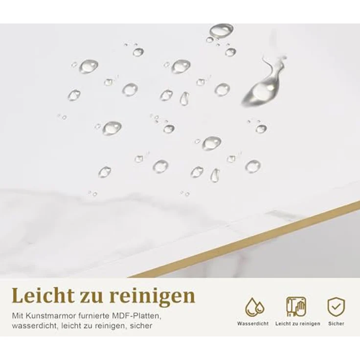 M MCombo Schreibtisch mit Schubladen, Nageltisch mit Regal, Manikürtisch aus Holz Metallgestell, Schminktisch ohne Spiegel Wohnzimmer Modern, Marmor-Weiß Gold, 2498 – Bild 8