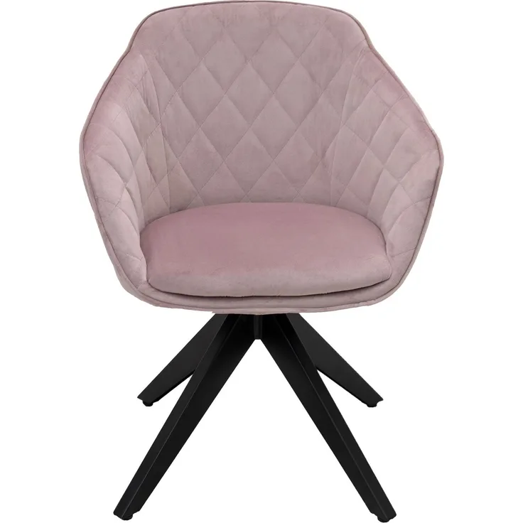 PLAYBOY - Drehstuhl AMANDA", gepolsterter Sitz und Rücken, Diamond-Stitching, Samtstoff in Rosa, Metallfuss in Anthrazit Matt"