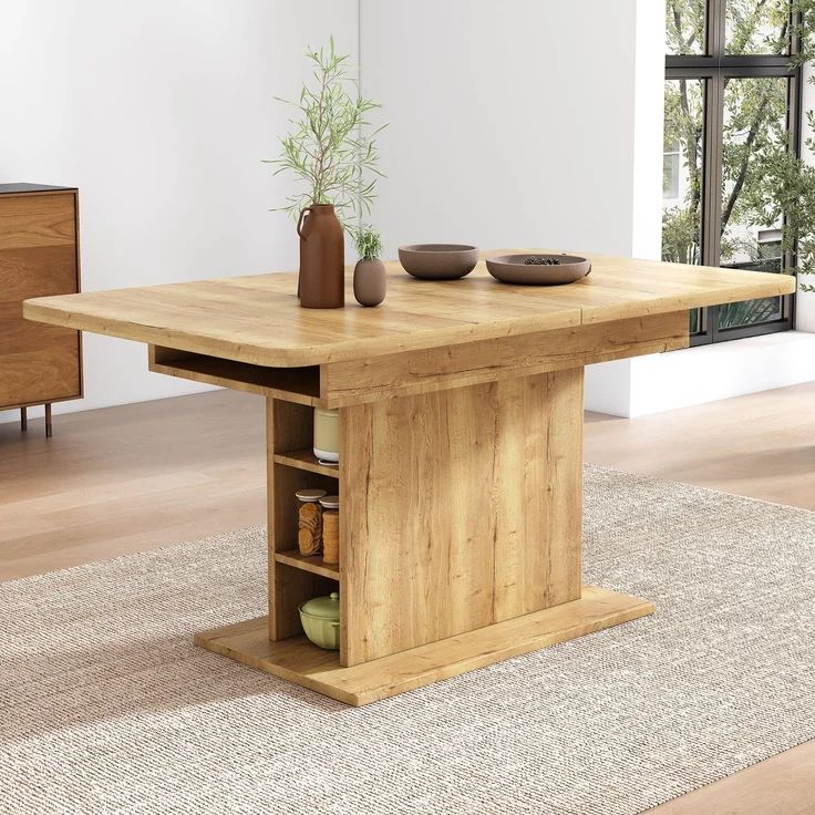 Esstisch ausziehbar, L110-130cm, Natur, mit Stauraum, platzsparend, B70xH75 cm – Bild 3
