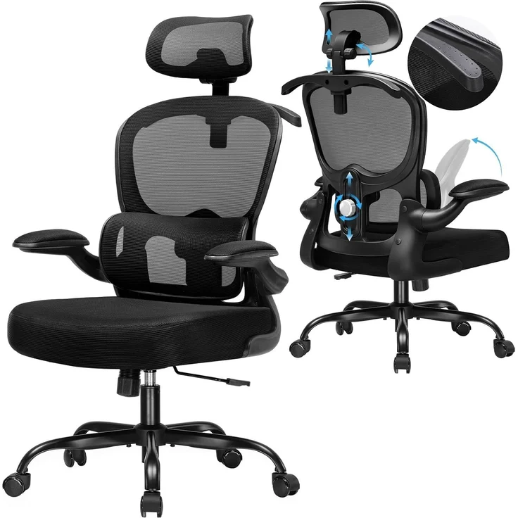 COMHOMA Bürostuhl Ergonomischer Schreibtischstuhl mit 3D Kopf- und Lendenwirbelstütze (Packung), verstellbare Kopfstütze und Armlehnen, Höhenverstellbar – Bild 1