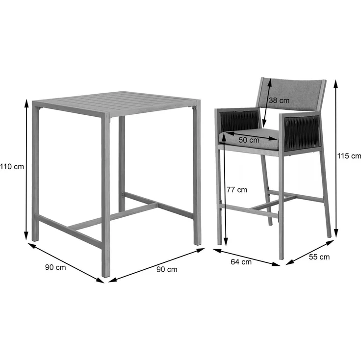 Set Bartisch + 2x Barhocker HWC-Q12, Barstuhl Stehtisch, Polyrattan Olefin (210 g/m²) ~ weiß – Bild 3