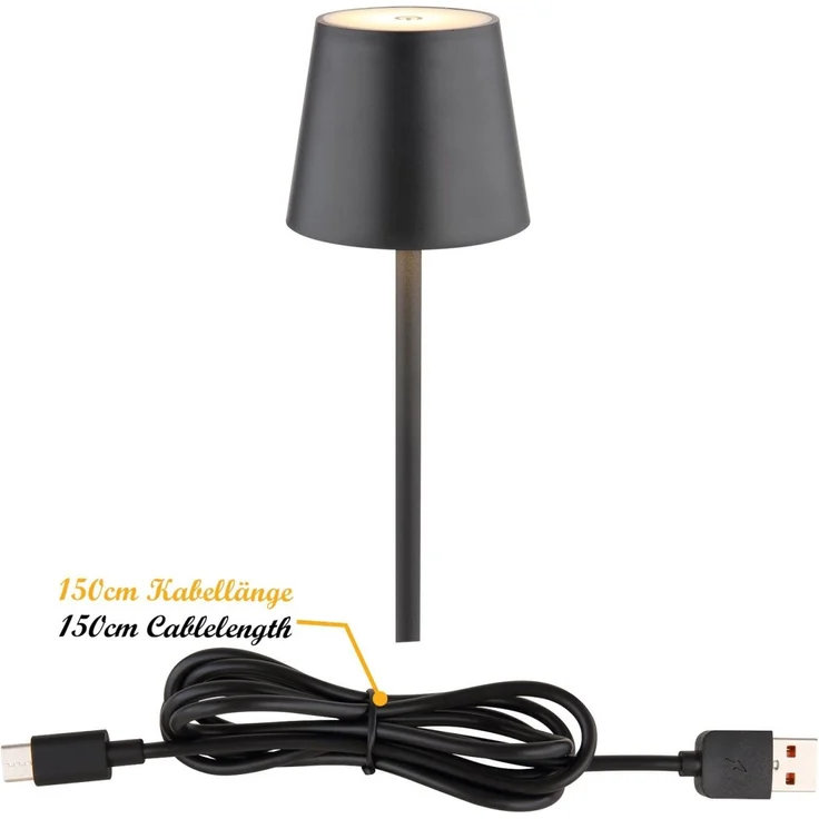 Tischlampe kabellos mit Akku Touch Dimmer Tischleuchte Dimmbar Schwarz 58438G – Bild 6