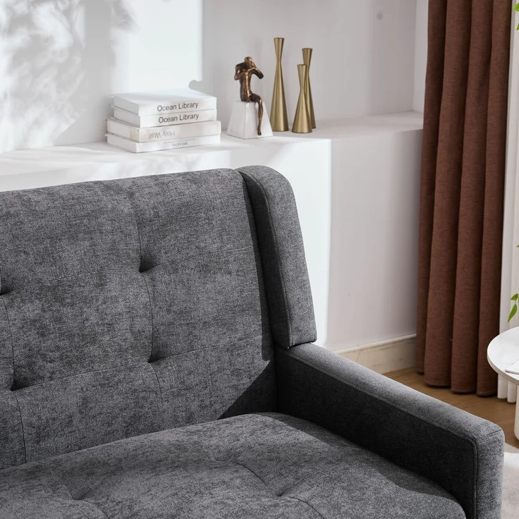 LVHOM 2-Sitzer Sofa aus Leinenstoff mit Knopfsteppung, Loveseat mit hochdichter Schaumstoffpolsterung und Massivholzbeinen, Stoffsofa für Wohnzimmer & Büro, bis 260kg, Dunkelgrau – Bild 3