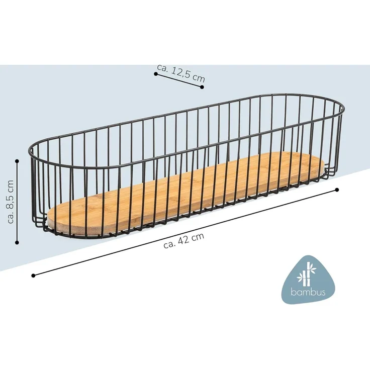 eluno Obstschale Drahtschale mit Bambusboden, langer Korb für Baguette, (kein Set) – Bild 7