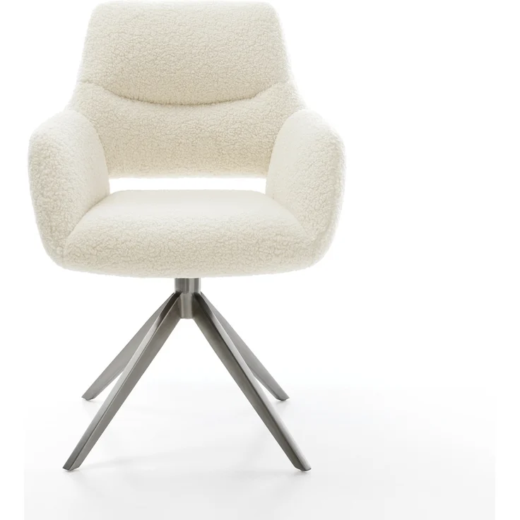 Drehstuhl Yago-Flex mit Armlehnen Teddystoff Beige Kreuzgestell breit Graphit 360° drehbar Wippfunktion Taschenfederkern – Bild 2
