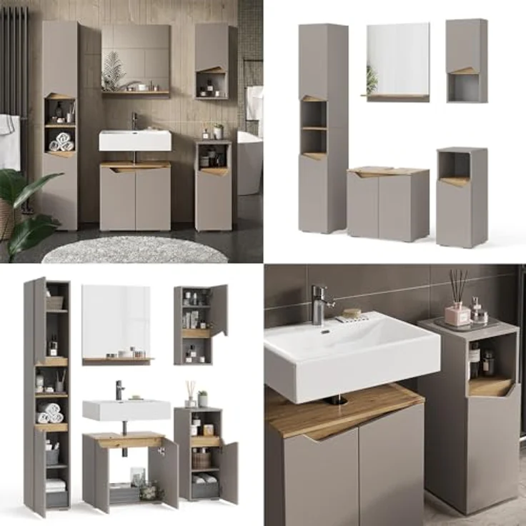 Badmöbel-Set Marelle Greige 5 Teile Vicco – Bild 9