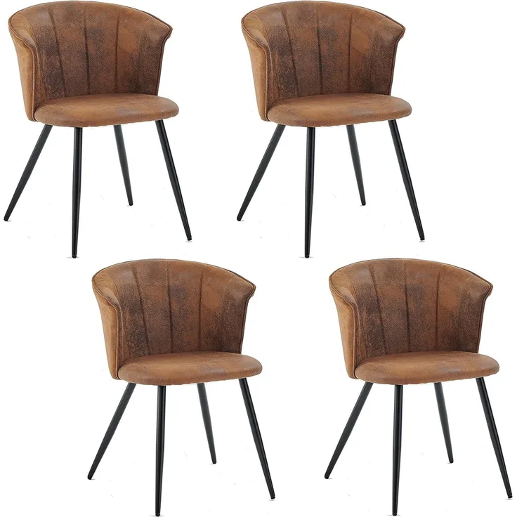 MEUBLE COSY Esszimmerstühle 4er Set Küchenstuhl Retro Polsterstuhl mit Armlehne Sessel aus Vintage Künstlich Wildledersitz Metallbeine Braun, 55 x 58 x 75. 5cm