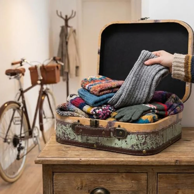 HMF Aufbewahrungsbox Kleiner Vintage Koffer aus Holz (1 St), Handgefertigter Geschenkkoffer im Fahrrad Design, 32 x 29, 5 x12 cm – Bild 9