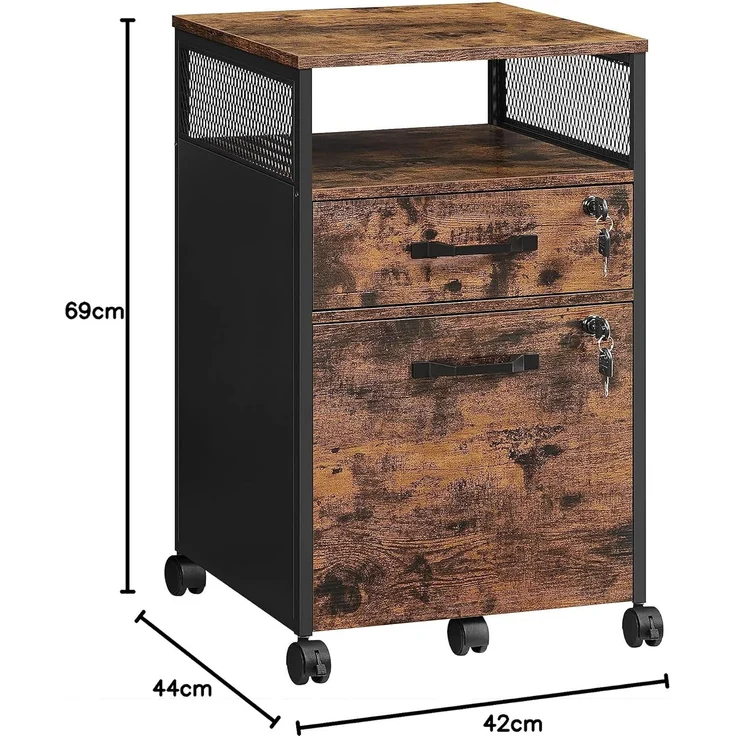Vasagle Rollcontainer abschließbar mit Schubladen, Holzspan, Stahlgestell, Vintagebraun-Schwarz, 44 x 42 x 69 cm – Bild 9