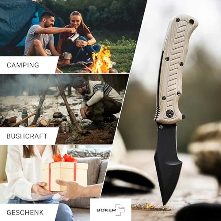 BÖKER PLUS® Micro Tracker Folder – klappbares Bushcraft-Messer mit 8,1 cm schwarzer 154CM Edelstahlklinge, Micarta Griff und Nylon-Etui in Geschenk-Box – Bild 2