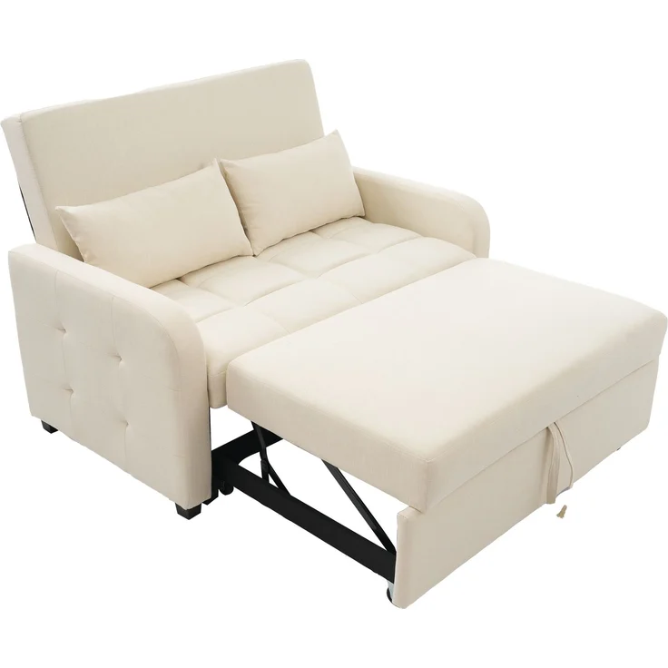 Klappsofa Schlafsofa ausziehbar Baumwoll-Leinen verstellbare Rückenlehne Gästebett Multifunktion Sofa-Bett,Beige – Bild 9