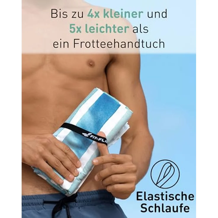 Fit-Flip Strandtuch XXL Mikrofaser, leicht, schnelltrocknend, 100% recyceltes Badetuch, Aquarell Stripes, 200x90cm – Bild 5