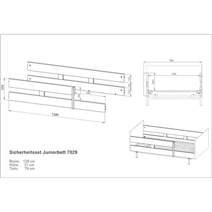 Germania Sicherheitsset 7029-186 GW-Tomino, in Steingrau, passend zum Kinderbett 7026, 139 x 31 x 79 cm (BxHxT) – Bild 4