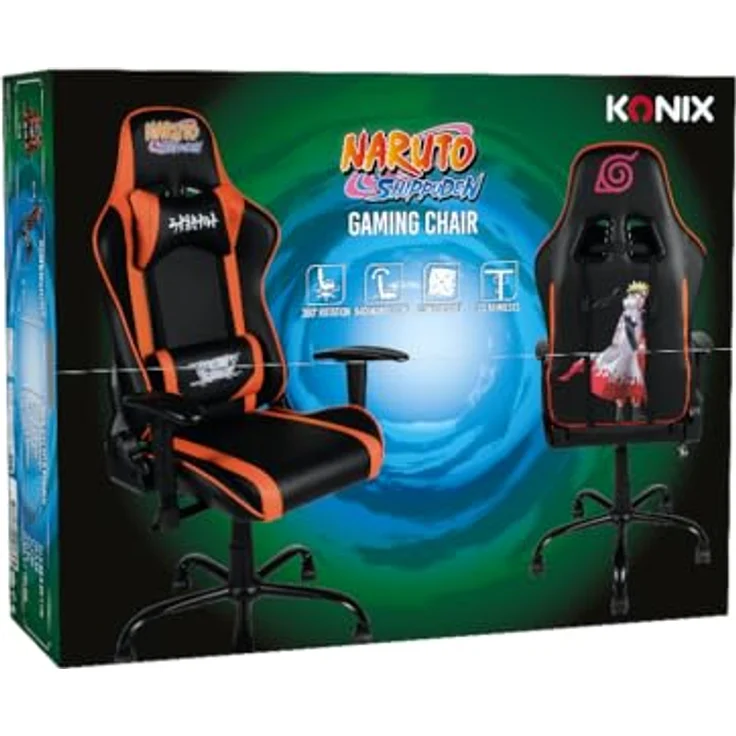 Konix Naruto Shippuden Premium-Gaming-Bürostuhl - Sitzneigung 150° - PVC-Leder - Lenden- und Nackenkissen - Naruto Hokage-Motiv – Bild 7