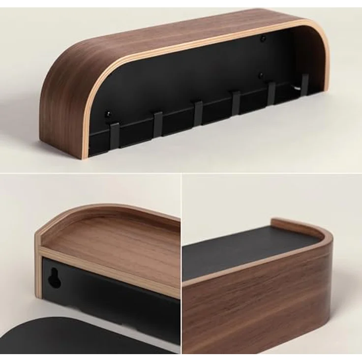 Kazai. Schlüsselbrett 'Fyndig' | Minimalistisches Schlüsselhaken-Design aus Berlin | Moderner Schlüsselhalter mit Ablage aus Holz | Schlüsselregal als Flur Möbel für die Wand | Walnuss – Bild 4