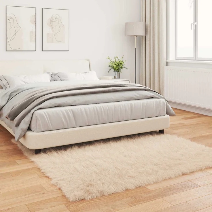 vidaXL Kunstschaffell Teppich Tafalla Beige 120 x 120 cm Polyester 42021487 – Bild 3