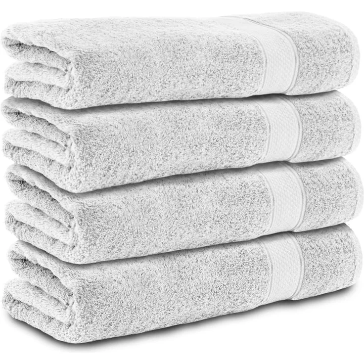 Komfortec 4er Duschtücher Set 70x140 cm aus 100% Baumwolle | Frottee, Weich und Saugstark, Badetücher für Bad und Dusche, Weiss
