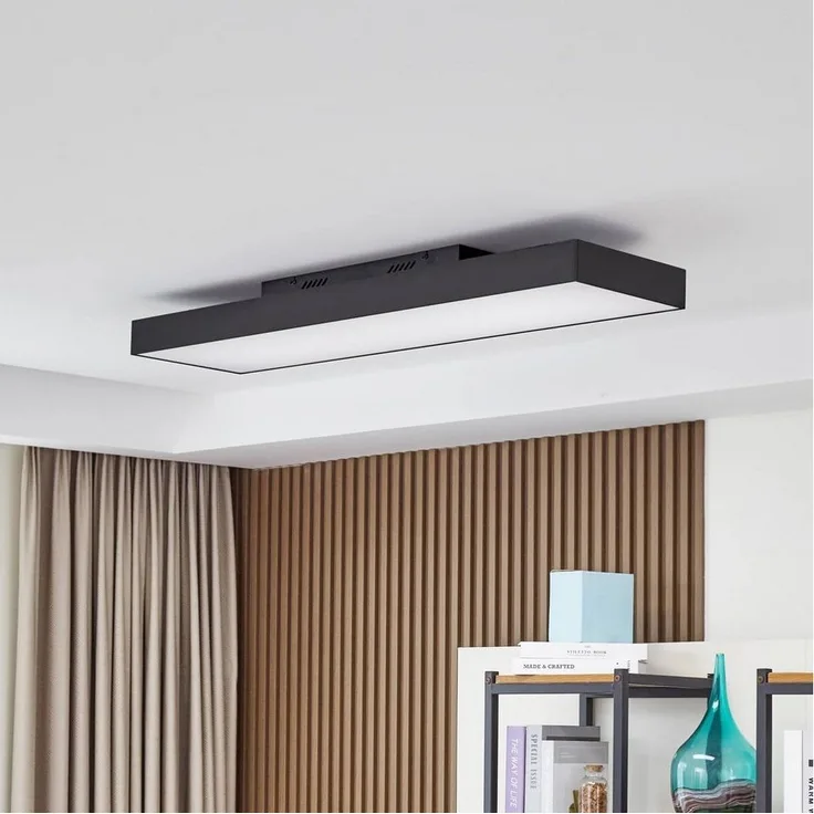 Lucande Deckenleuchten Leicy, LED, Metall, Schwarz Farbwechsel RGB + weiß IP20 mit Fernbedienung, 1 x 27 W LED + 1 x 4 W RGB, Farbwechsel RGB + weiß
