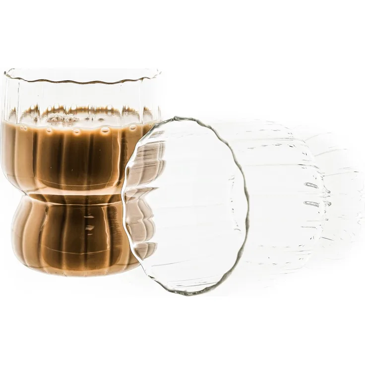 2 Tlg. Trinkgläser Set 300 ml aus Borosilikatglas Espressogläser Hitzebeständig Riffle Design