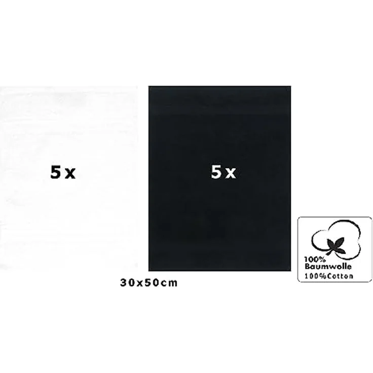 Betz Gästehandtücher 10 Stück Premium 30x50 cm Farbe weiß und schwarz, 100% Baumwolle – Bild 2