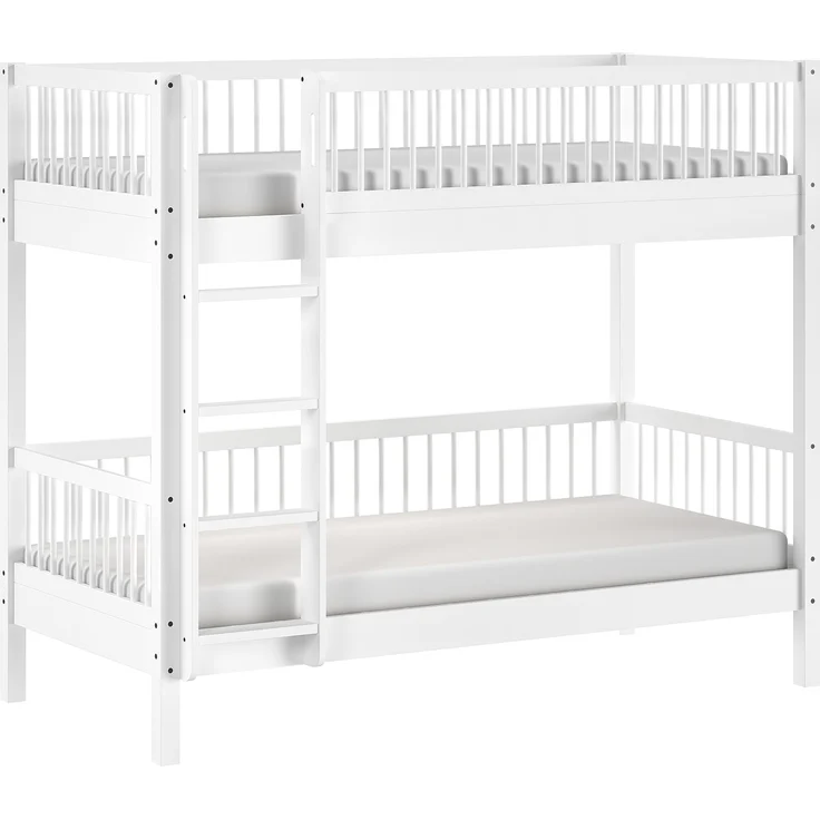 Etagenbett >Buche Massiv< Rollrost, 2x 90x200cm, Buche massiv weiß - 207,5x175,4x104,9cm (B/H/T) – Bild 1