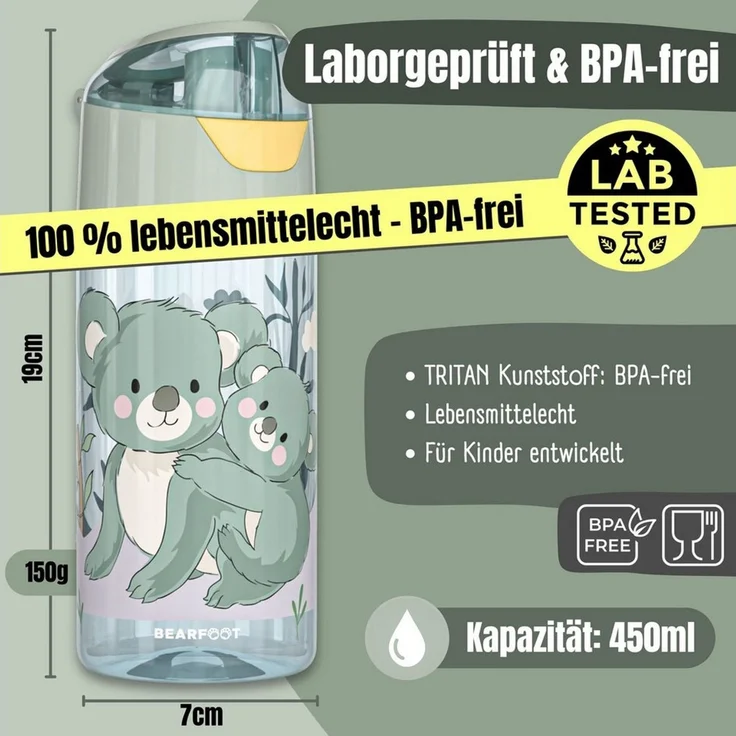 BEARFOOT Trinkflasche Trinkflasche Kinder, leichte Wasserflasche - Koala sage – Bild 4