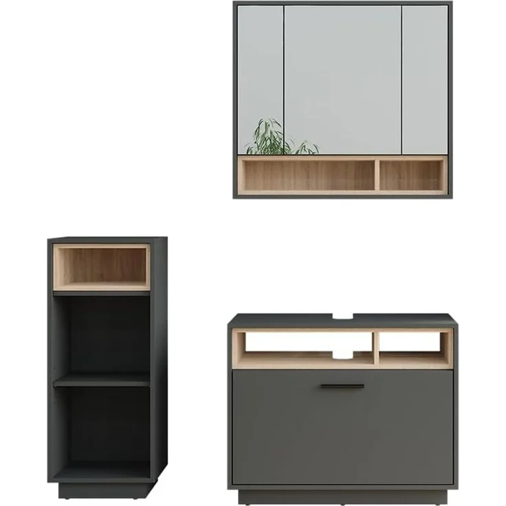 Badmöbel-Set Beatrice Anthrazit/Sonoma 3 Teile mit Midischrank Vicco – Bild 1