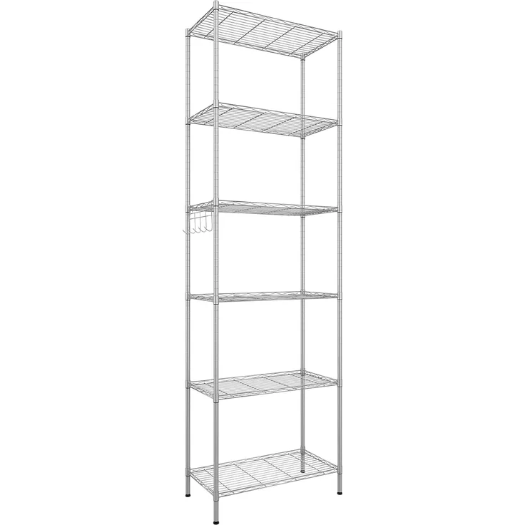 Himimi 6 Etagen Standregal Metallregal Küchenregal Badezimmerregal verchromtes Regal mit Seitenhaken und verstellbare Ablagen 54 x 29 x 160 cm, Silber