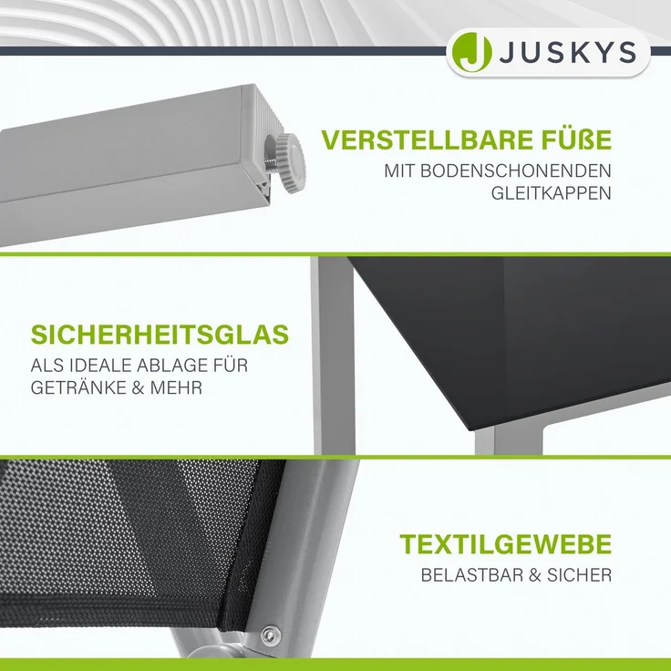 Juskys Aluminium Gartengarnitur Milano 4+1 — 4 Hochlehner Stühle verstellbar & klappbar mit Tisch — Gartenmöbel Set 5-teilig wetterfest — Silber – Bild 7