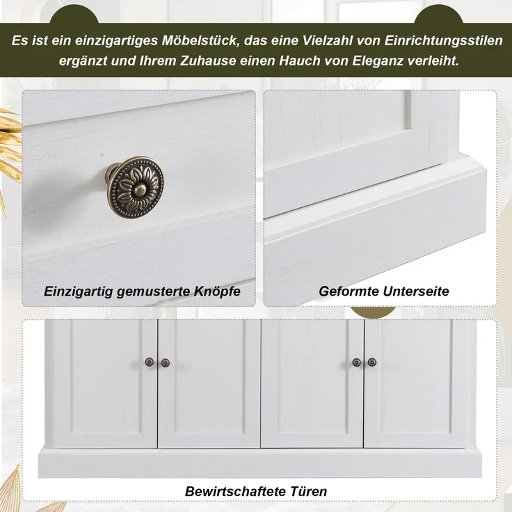 Sideboard Buffetschrank Weiß mit Naturholzplatte, 4 Türen & 2 Schubladen, großer Aufbewahrungsschrank für Küche Wohnzimmer Flur – Bild 6