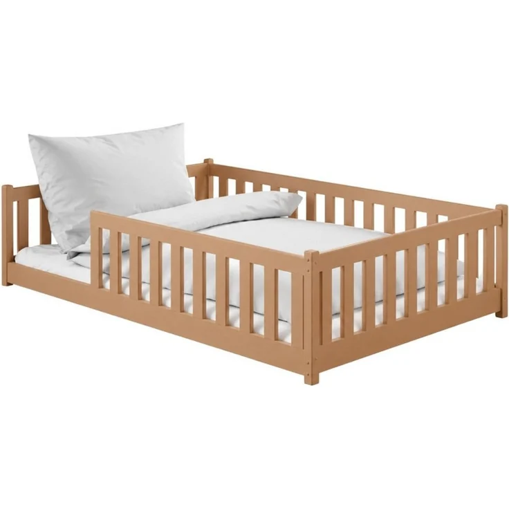 Kids Collective Kinderbett Bodenbett Bett mit Rausfallschutz & Lattenrost Montessori Bett Kinder (Jungen, Mädchen, Kinder, weitere Größen 80x160, 80x180, 90x190, 90x200, 140x200 cm), mit Matratze Jugendbett Einzelbett Zimt 120x200 cm – Bild 2